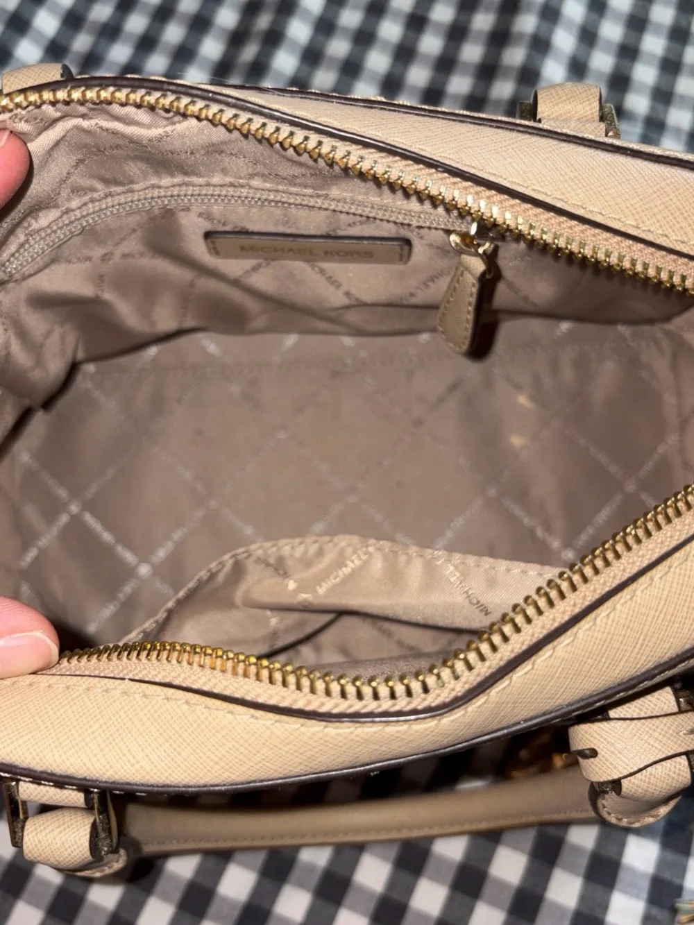 Michael Kors Light Beige Saffiano Satchel with Gold Charm